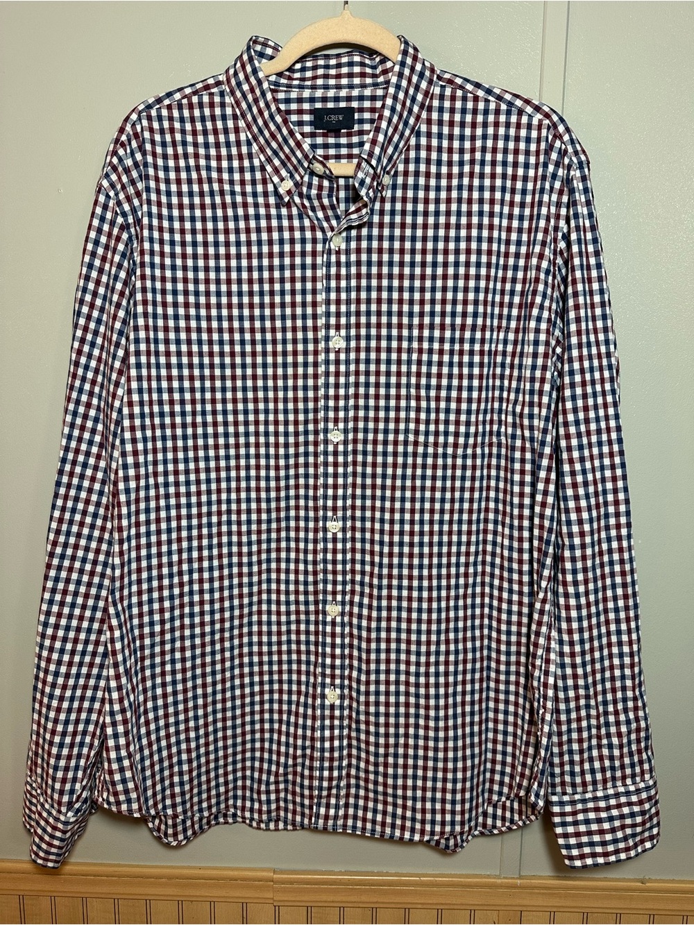J. Crew Men's Red, Blue & White Gingham Button-Down Shirt Size XL